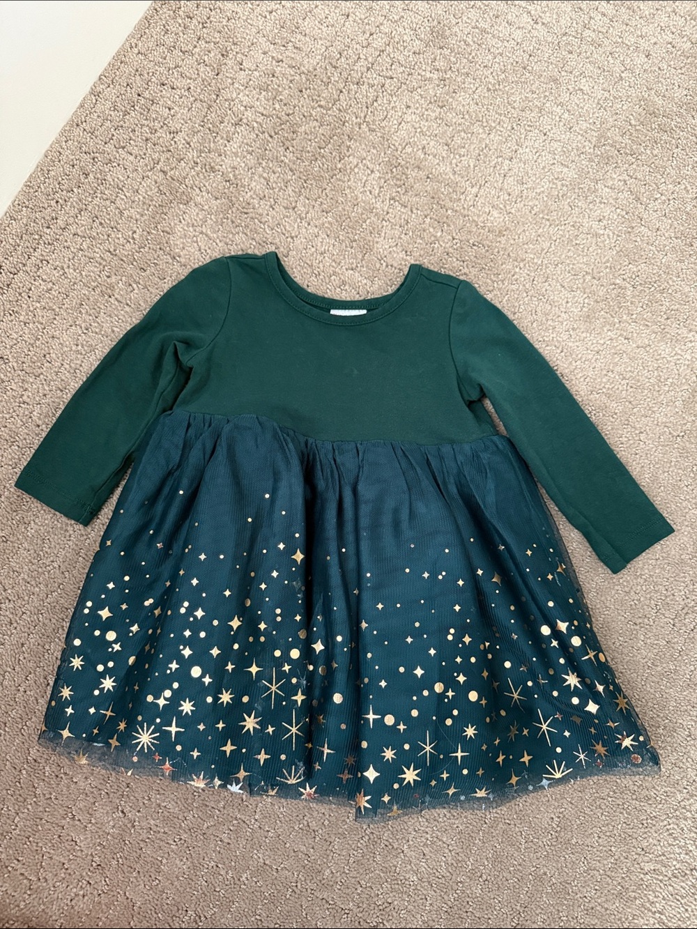 Hanna Andersson Green Long-Sleeve Star Tulle Dress